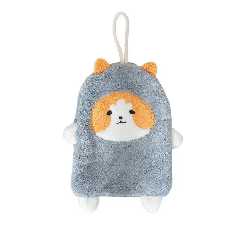 Cartoon dog coral velvet hand towels gray & white bathroom glove