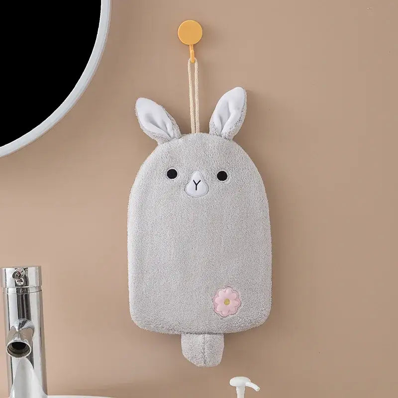 Cartoon embroidery hanging cow hand towel pink & gray kitchen mitt