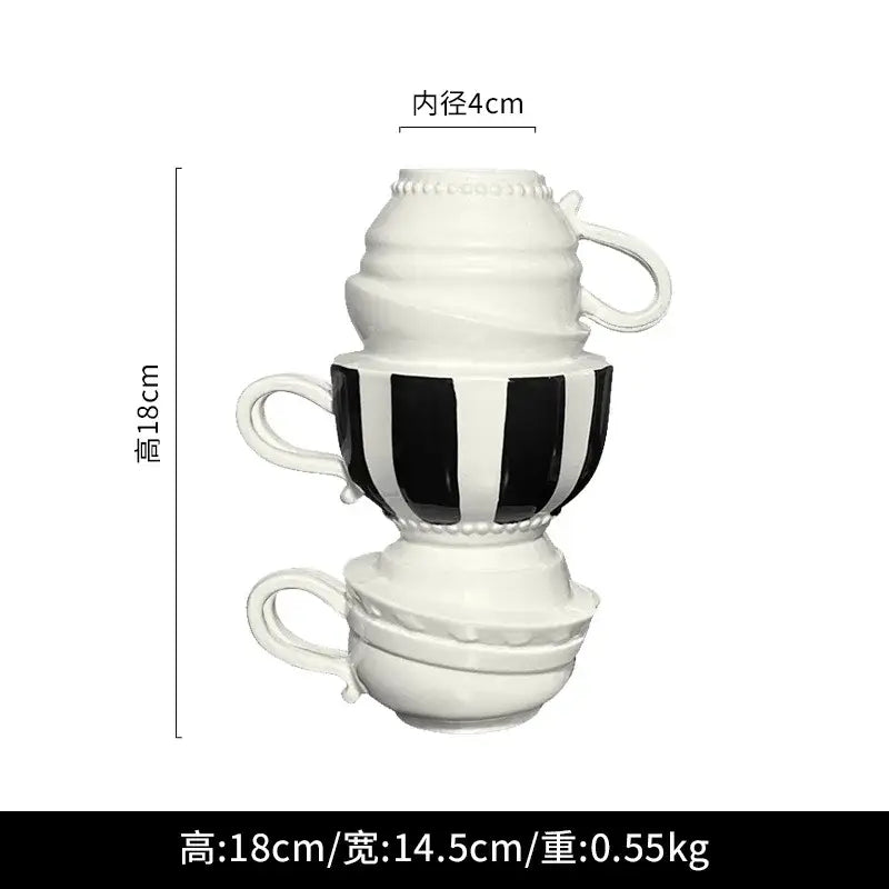 Cartoon folding cup black & white ceramic vase living room decor