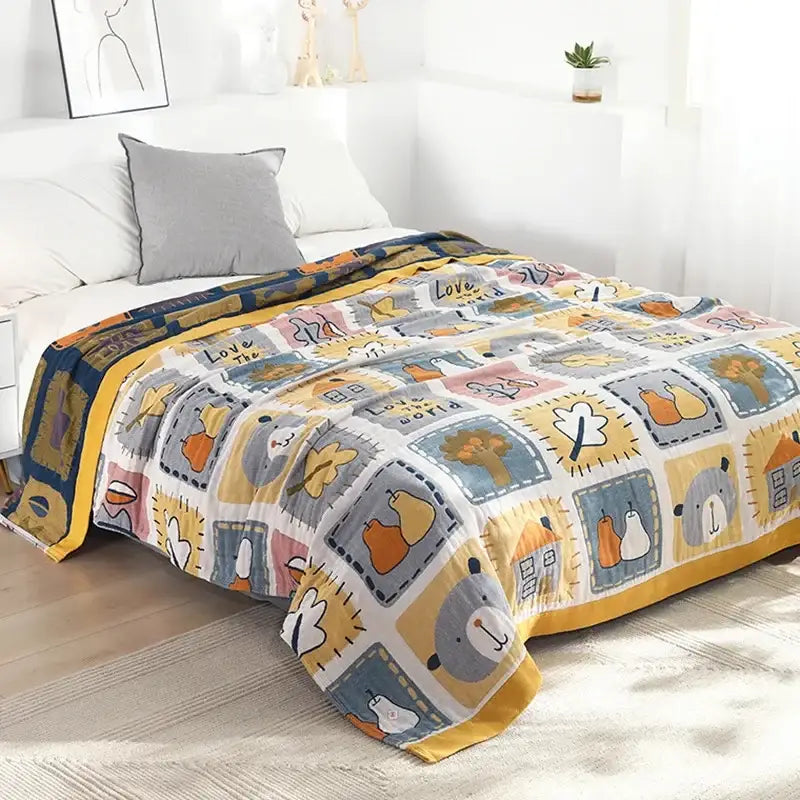 Cartoon throw blanket yellow & gray quilt bedroom throw