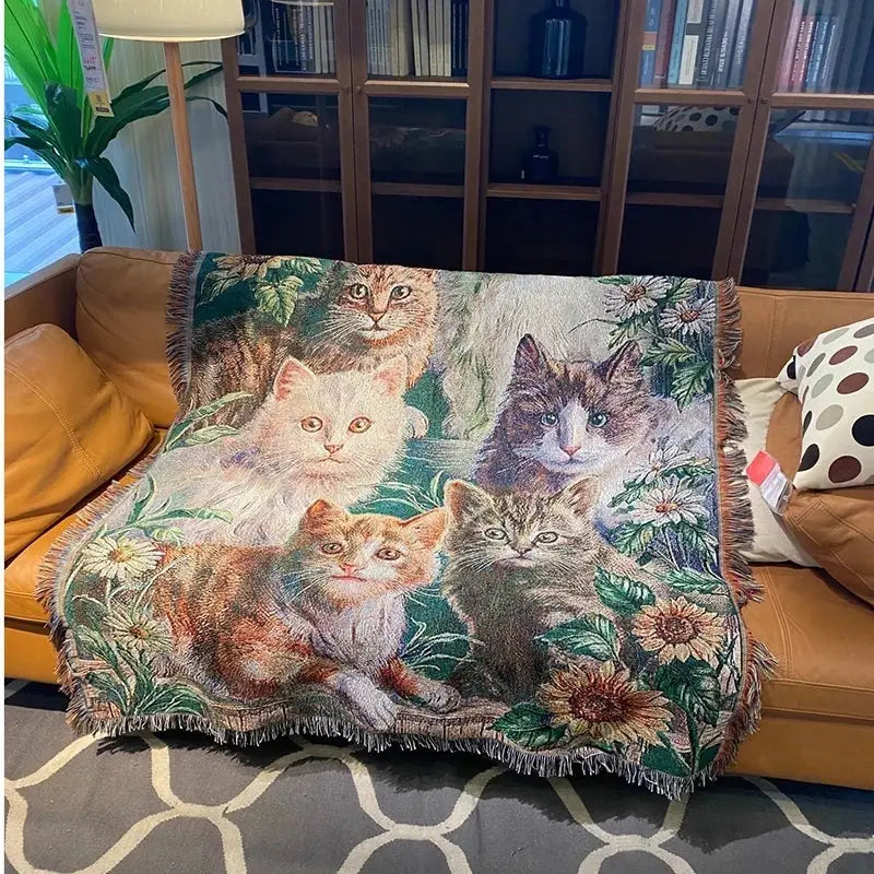 Cat sunflower knitted sofa cover living room multi-functional blanket