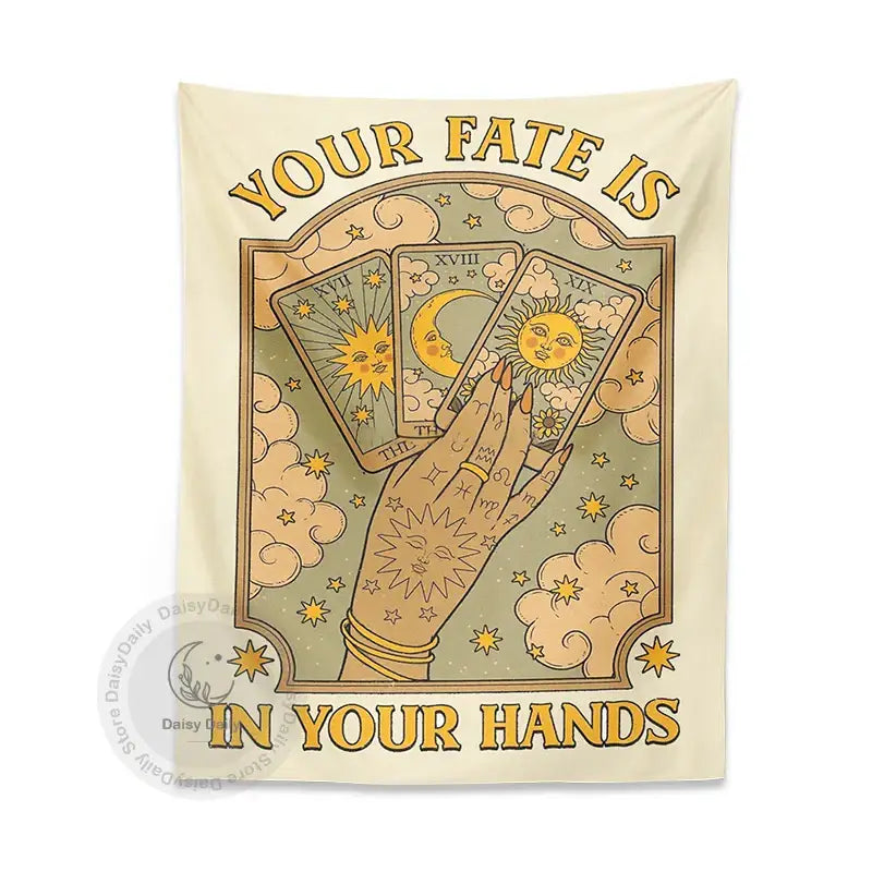 Cat tarot tapestry cream moon sun aesthetic bedroom wall decor