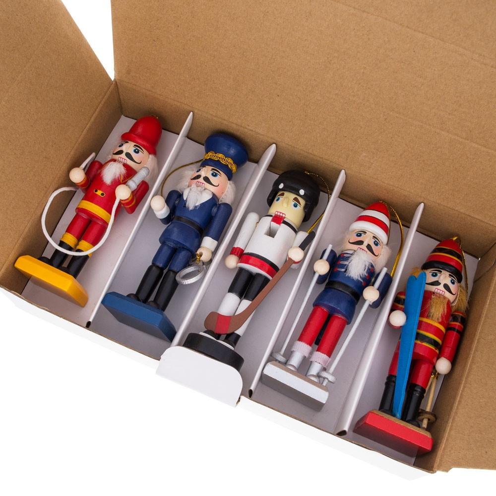Nutcracker Ornament Set of 5 Wooden Christmas Figures 5 Inches