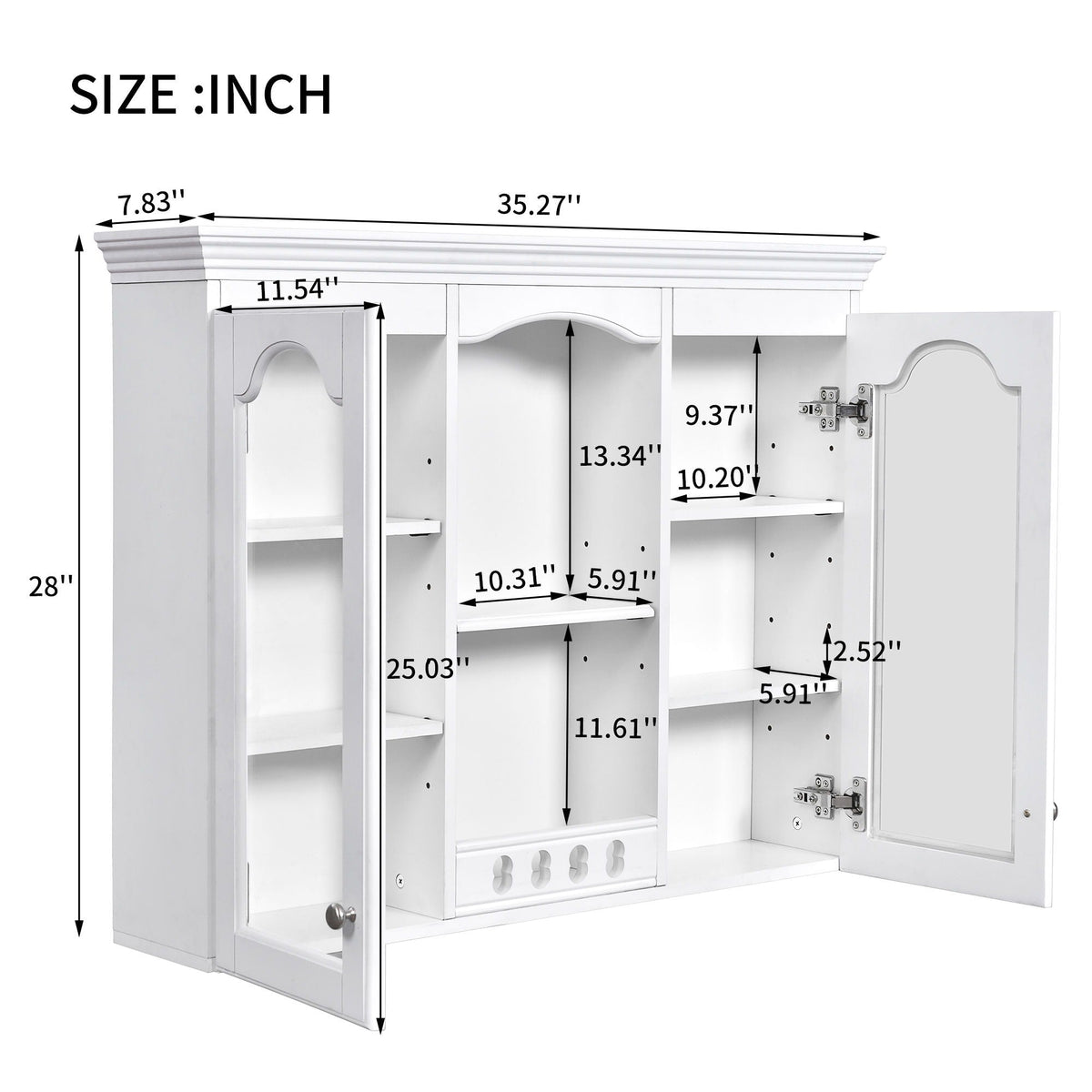 Wall-Mounted Medicine Cabinet With 2 Glass Doors, Adjustable Shelves - White
