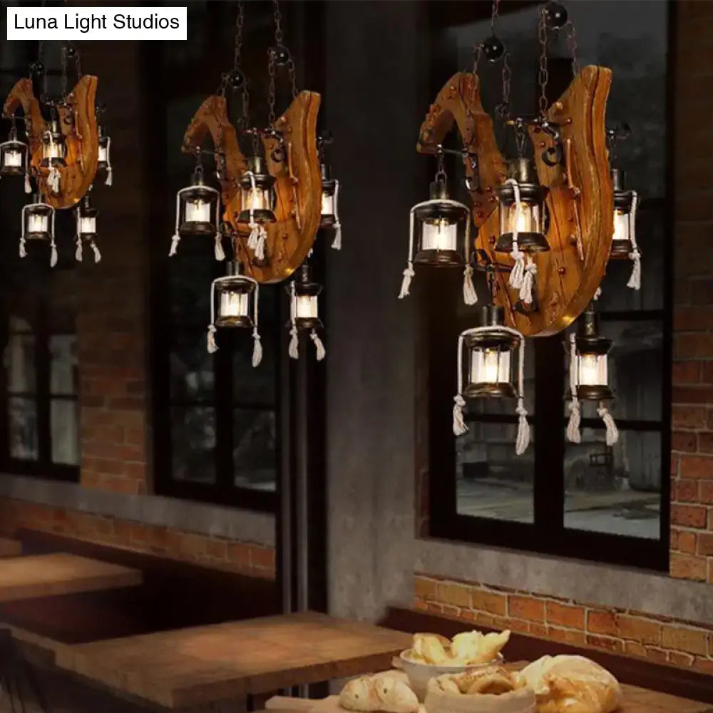 Rustic wooden horse chandelier with e26 e27 sockets dining room light