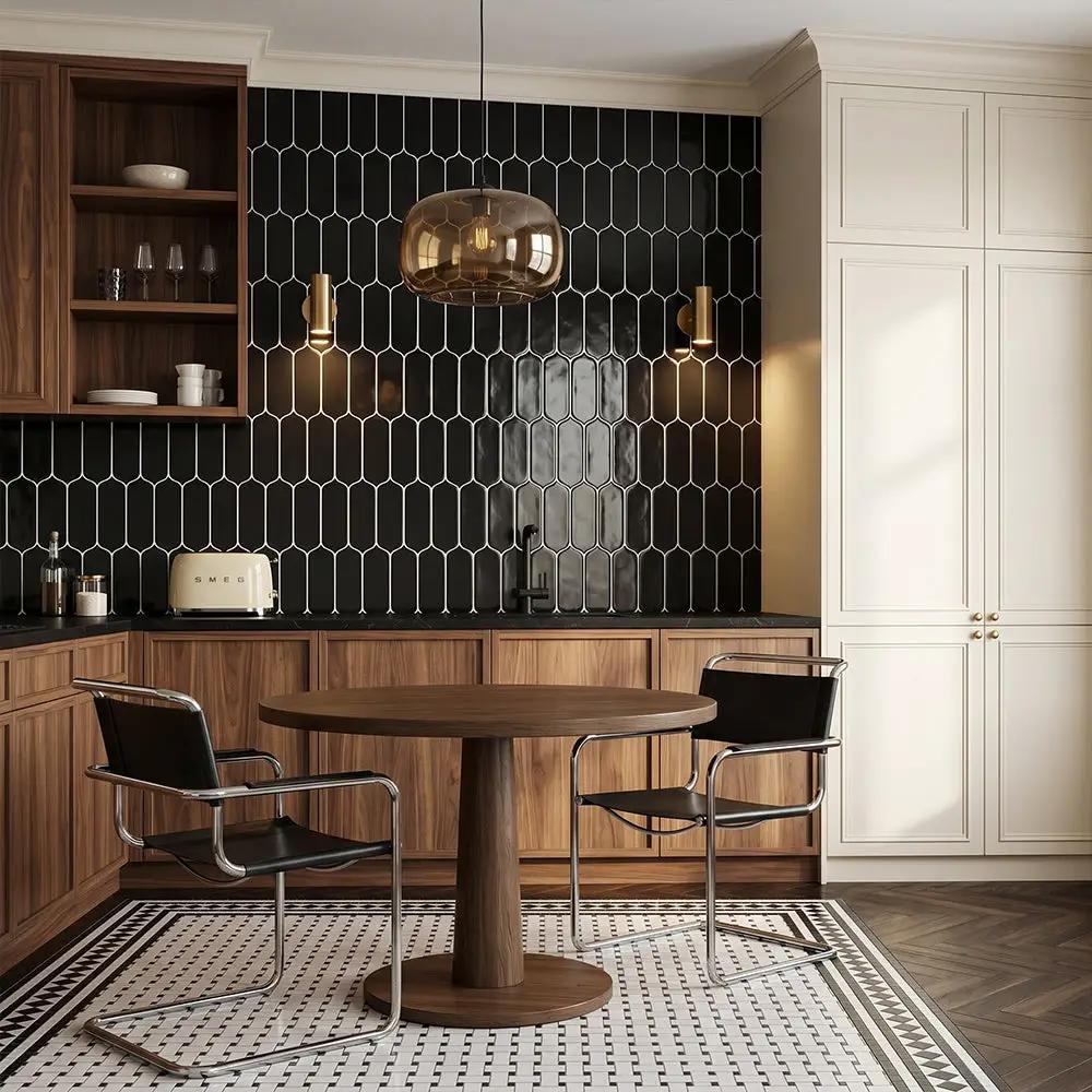 Midnight Glossy Tear Field Ceramic Tiles 3 5/8x8