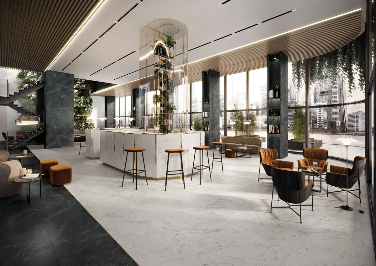 Charme Evo Michelangelo Extra White Marble Look Porcelain Tiles 24x48