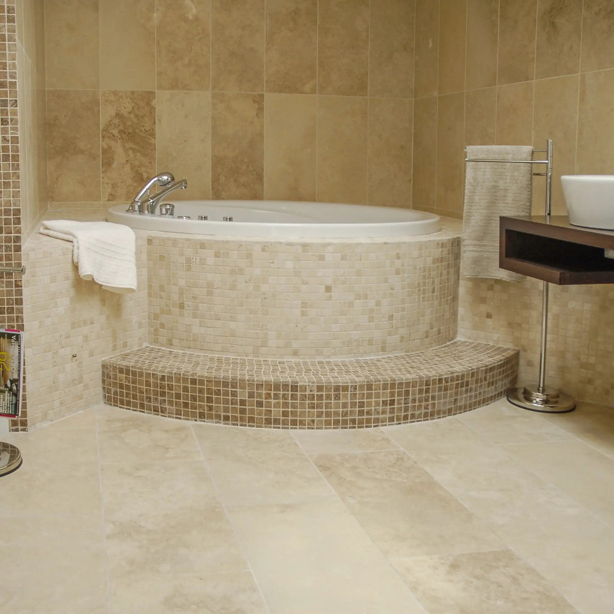 Chiaro Honed Filled 1x1 Travertine Mosaics 12x12