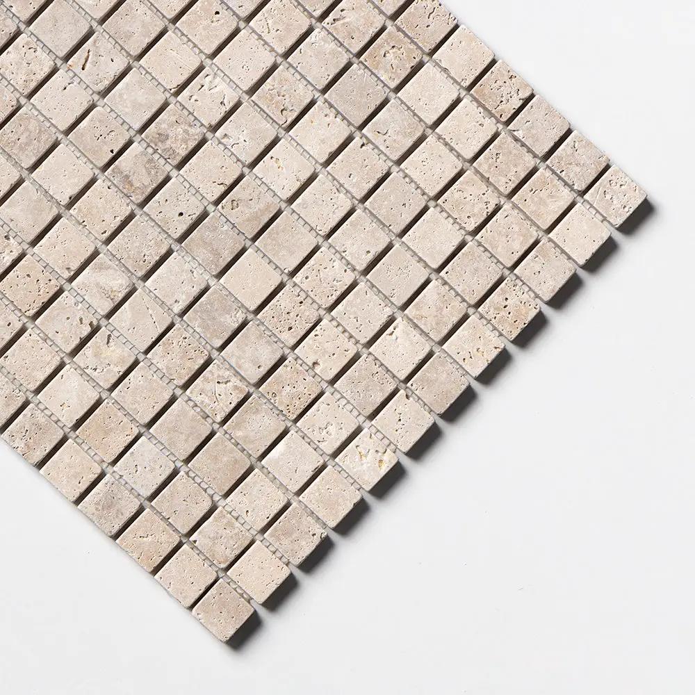 Chiaro Tumbled 1x1 Travertine Mosaics 12x12
