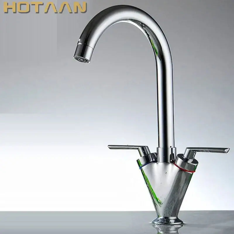 Chrome double handle kitchen sink mixer tap with swivel spout