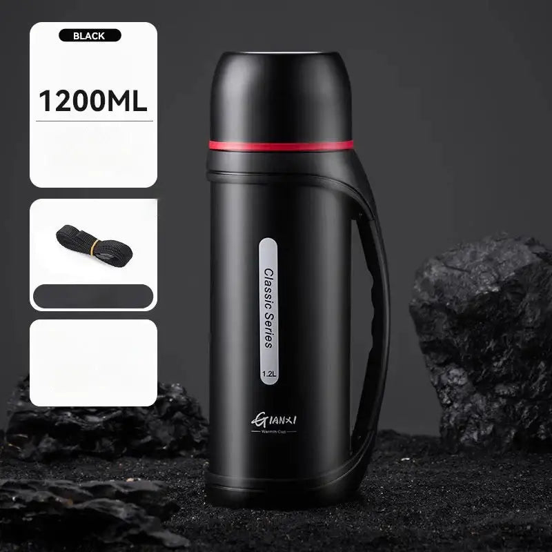 Classic black & red vacuum thermos flask outdoor kitchen bottle