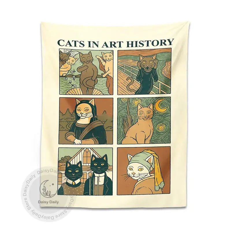 Classic cream cat art tapestry wall hanging for bedroom decor