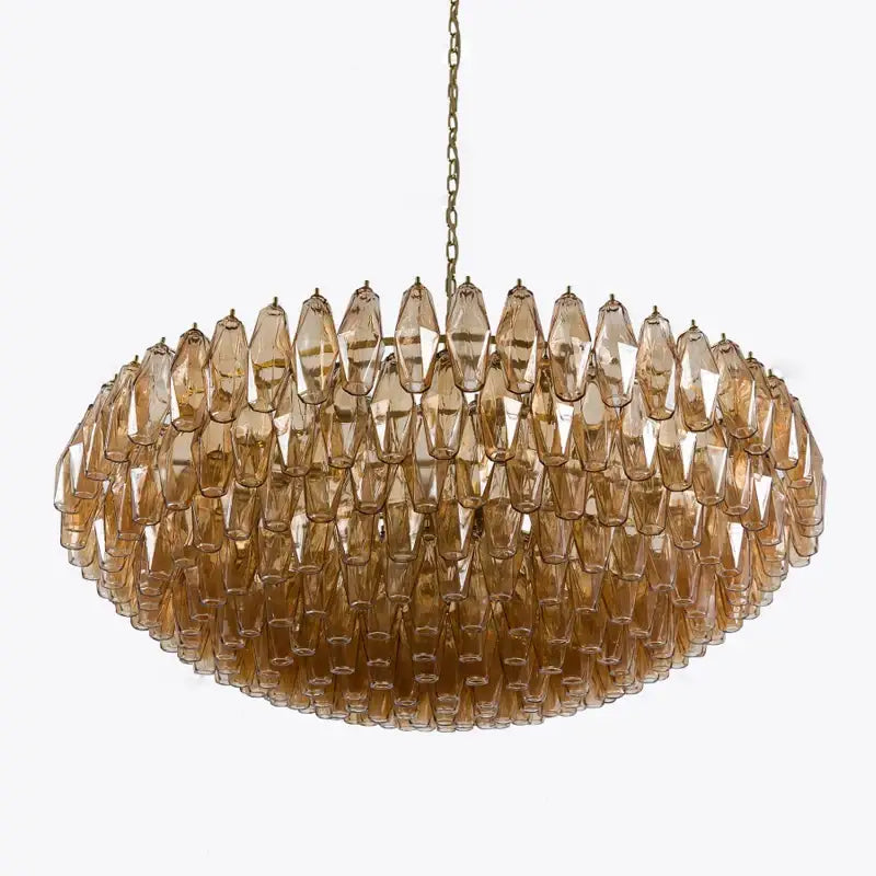 Classic pink & amber glass chandelier dining room lighting