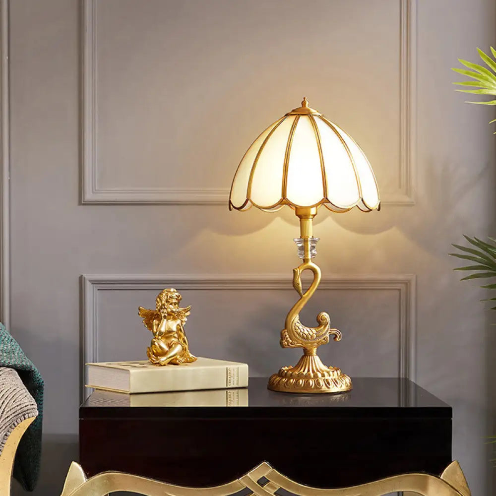 DecorBites™ Classic Style Beveled Glass Scalloped Table Lamp with Brass Base for Bedside Nightstand