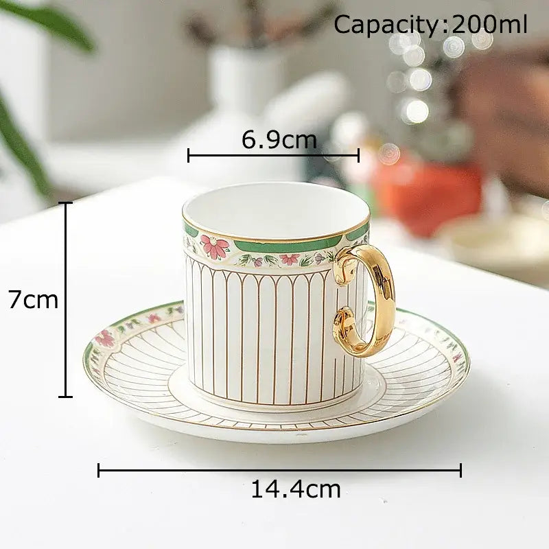 Classical gold-striped ceramic cup and saucer set dining room floral