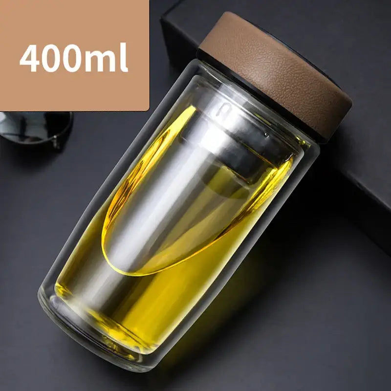 Clear double-walled glass travel mug with infuser kitchen glass cups