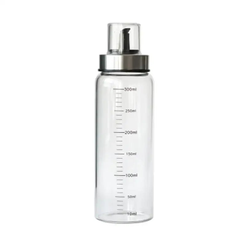 Clear glass condiment bottle set with measurements for kitchen