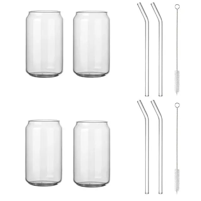 Clear glass drink cup with bamboo lid and straw kitchen soda