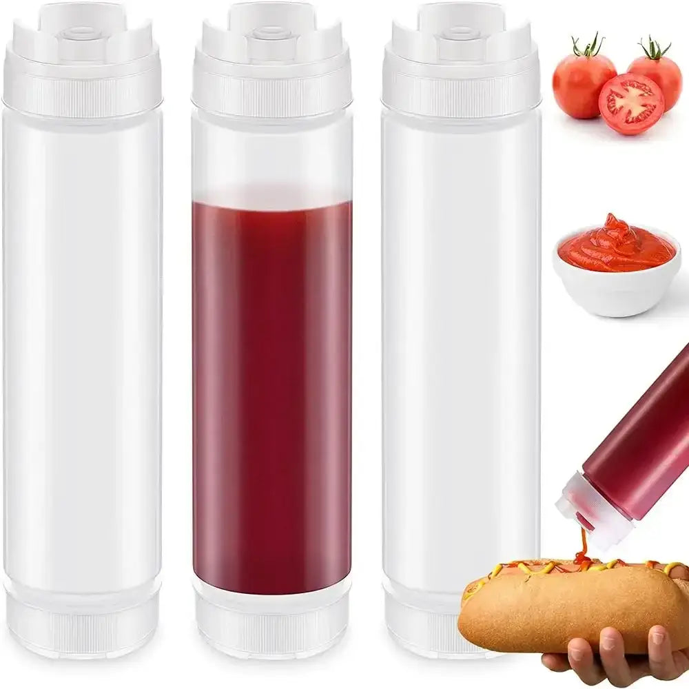Clear red white & yellow tomato squeeze bottle kitchen set