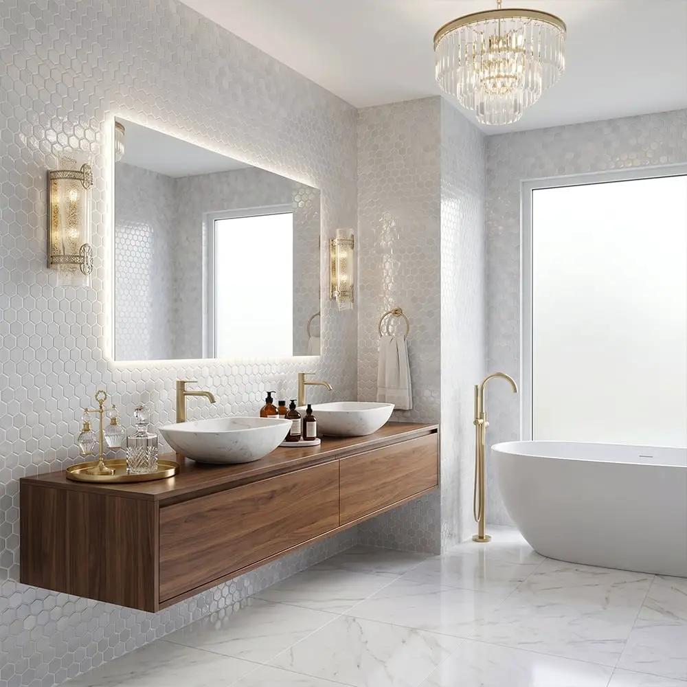 Cloud Polished Hexagon Glass Mosaics 11 3/4x11 1/2