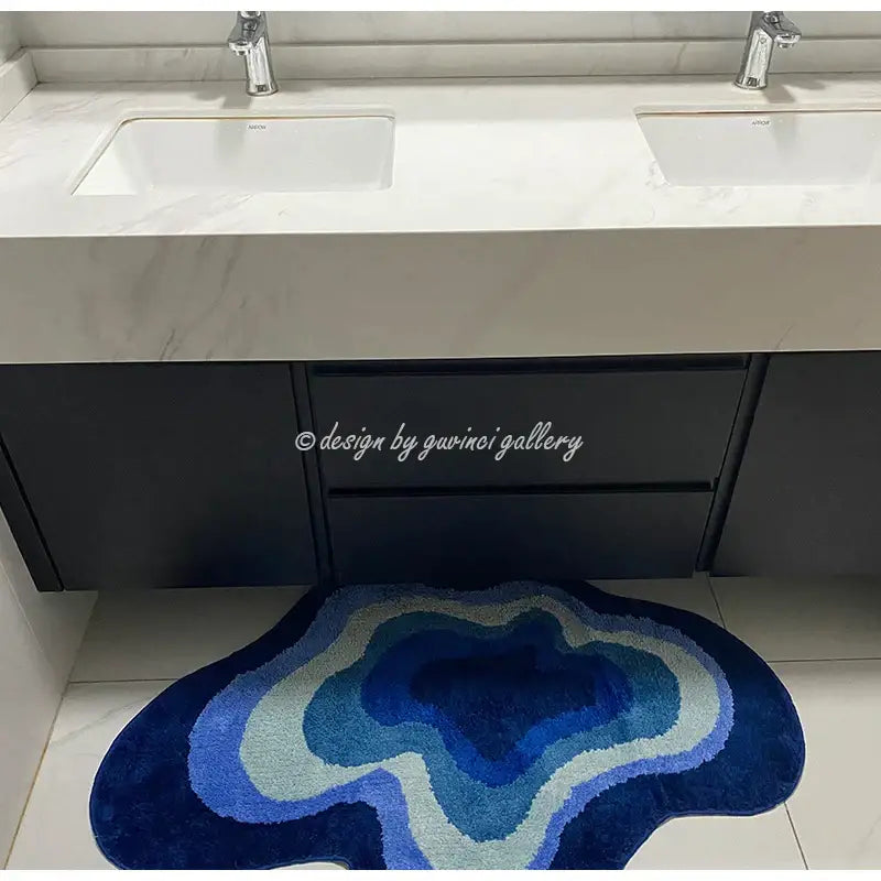 Cloudy blues wavy retro bath mat plush geode rug bathroom decor