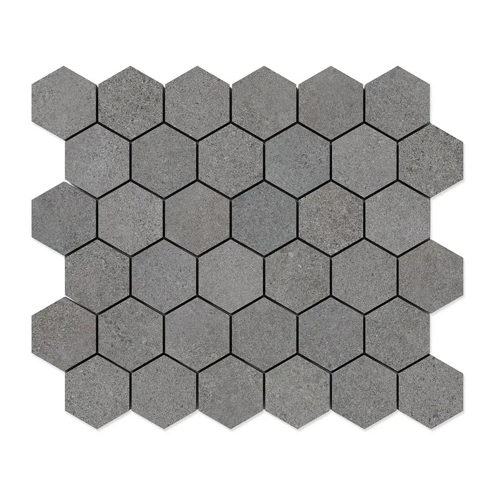 Cobblestone Dark Hexagon 2 Porcelain Mosaics 10 3/8x12