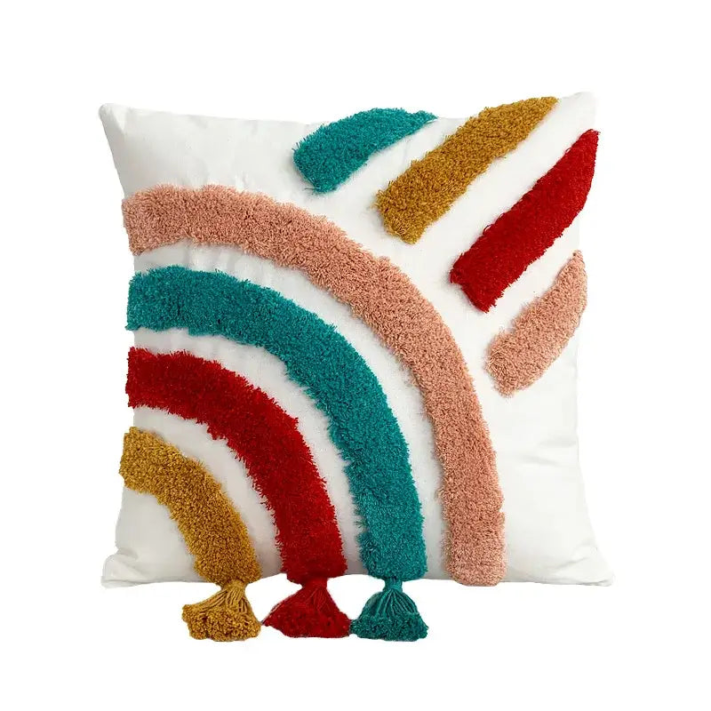 Colorful geometric tassel pillowcase bedroom hand embroidered decor
