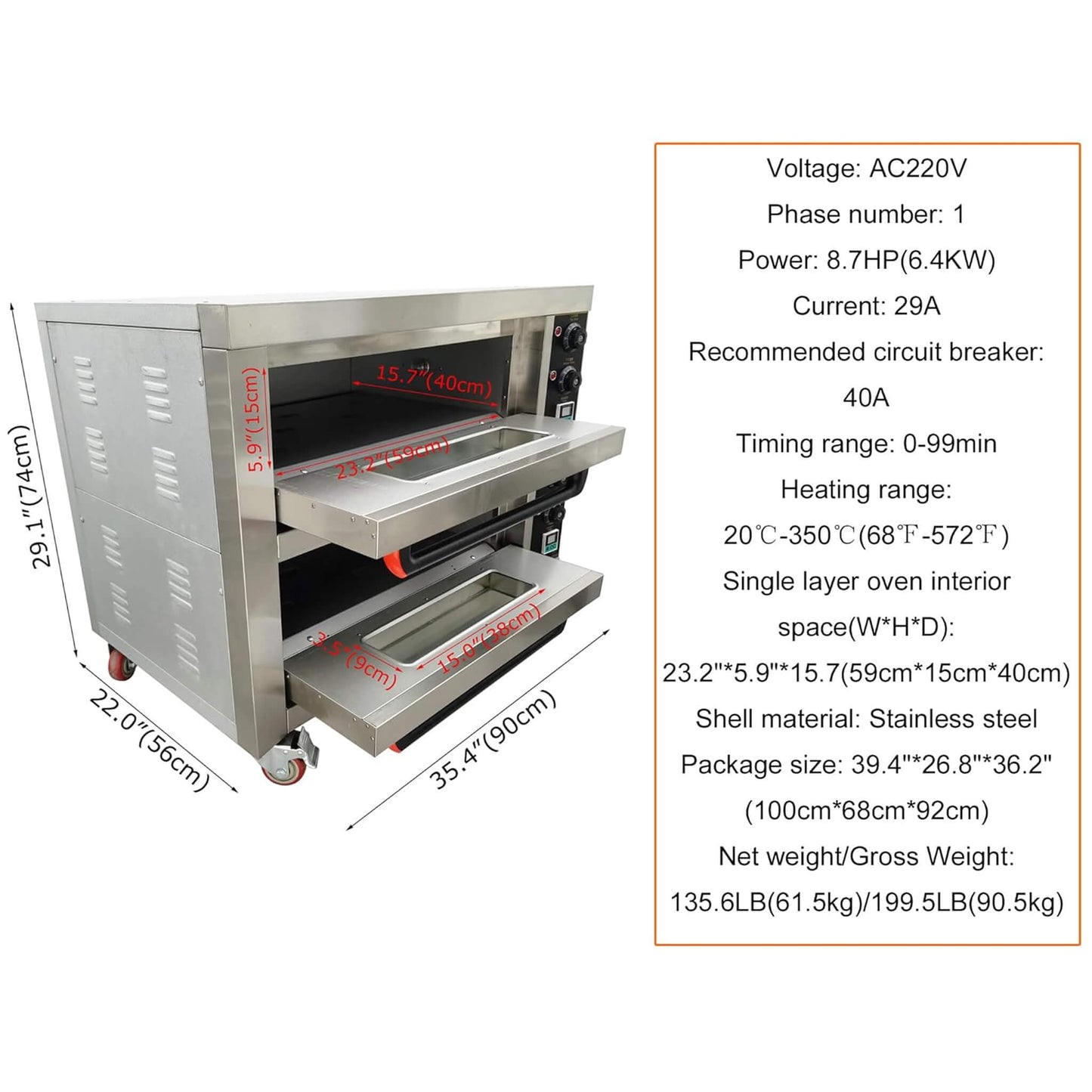 6400W Commercial Electric Double Deck Convection Baking Pizza Oven (SAK37281)