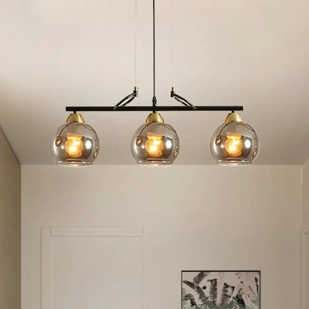 DecorBites™ Contemporary 3-Bulb Sphere Pendant Light Fixture for Dining Hall Island - Clear/Smoke Gray Glass Design
