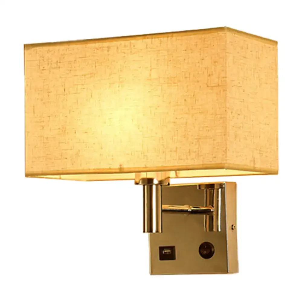 Contemporary beige fabric wall lamp – bedroom light with usb port