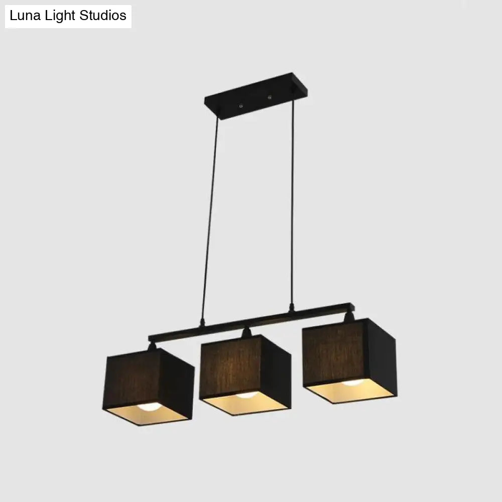 DecorBites™ Contemporary Black Cubic Island Chandelier - 3 Head Fabric Hanging Light Kit