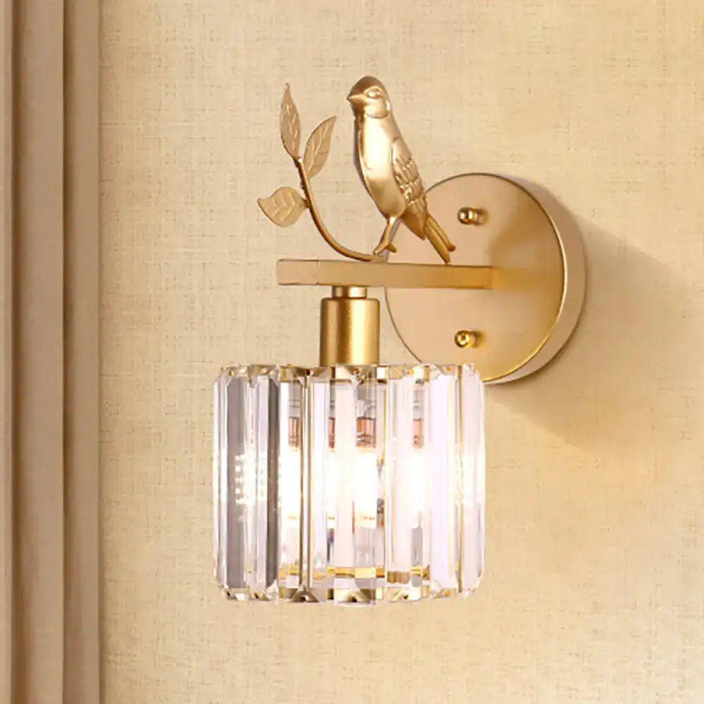 Contemporary black & gold bird wall lamp bedroom crystal e12 e14 light