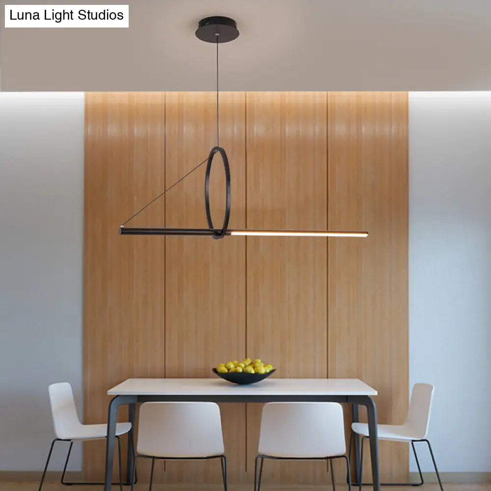 DecorBites™ Contemporary Black LED Ceiling Light with Metal Ring and Linear Island Design for Dining Room