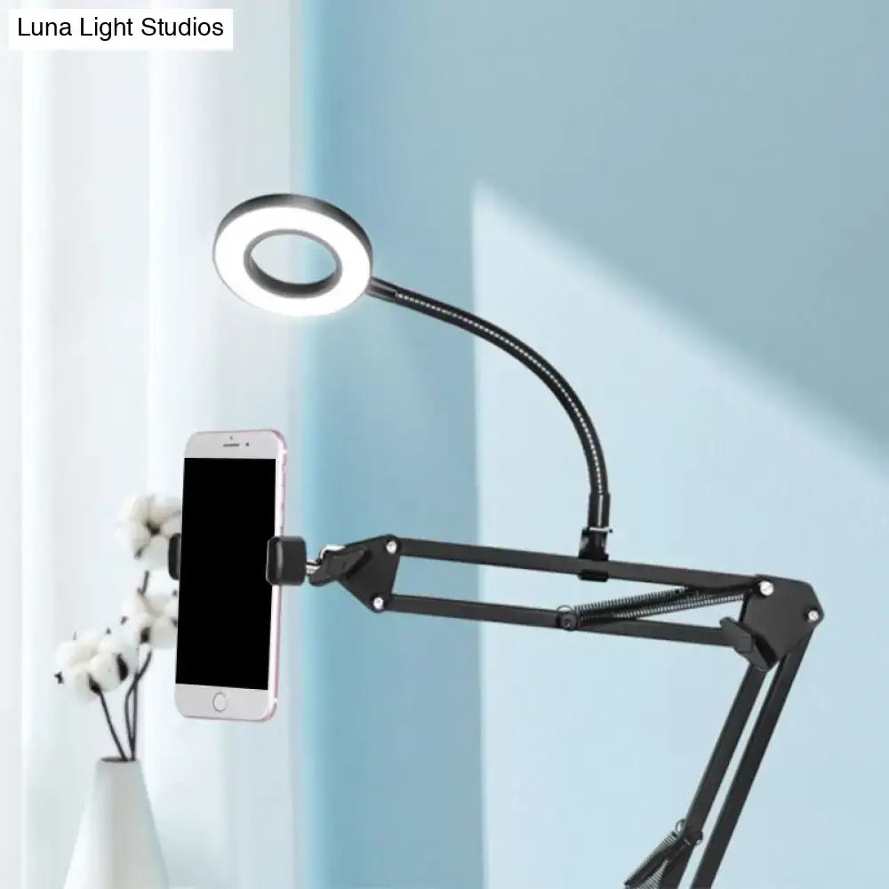 Contemporary black metal ring vanity desk lamp with adjustable arm