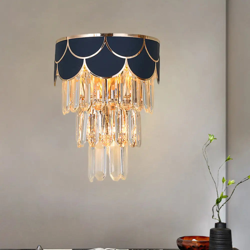 DecorBites™ Contemporary Black Tiered Crystal Wall Sconce with 3 Heads - Stylish Living Room Lighting Idea
