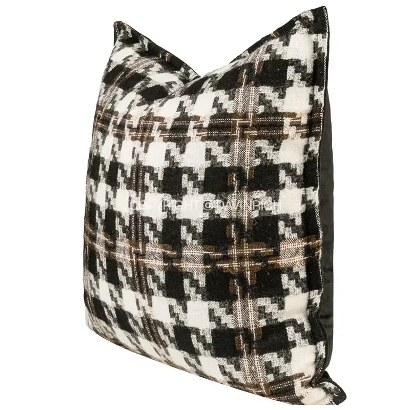 Contemporary black & white houndstooth square cushion cover living room