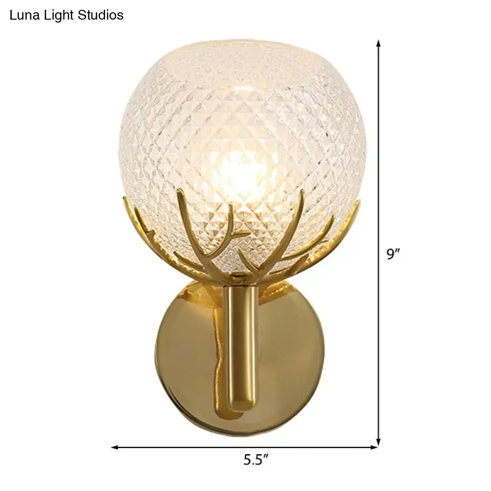 Contemporary brass frosted lattice glass wall lamp bedroom sconce