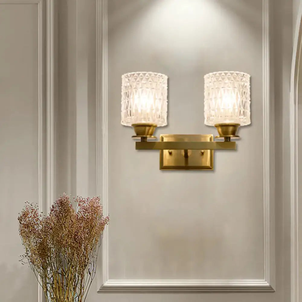 Contemporary brass lattice glass wall light corridor direct wired electric
