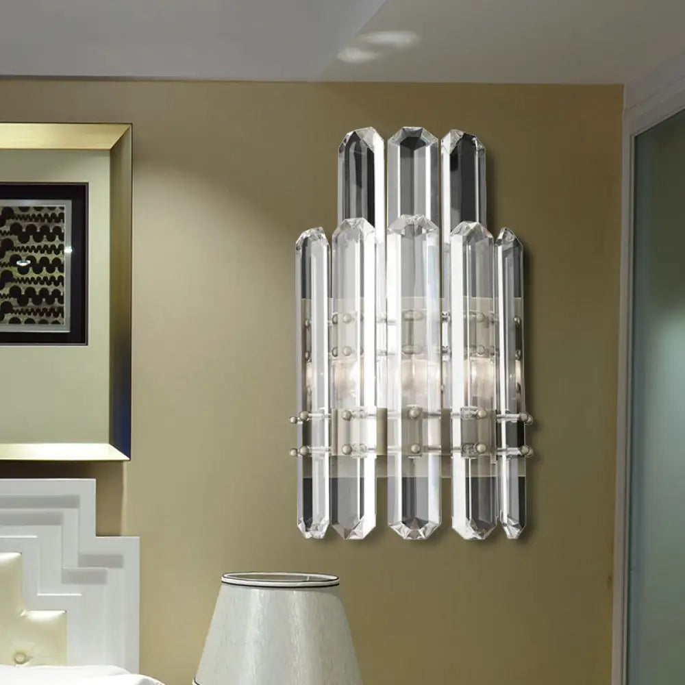 DecorBites™ Contemporary Chrome/Gold Wall Sconce with Clear Crystal Prism - Elegant Bedside Wall Mounted Lamp
