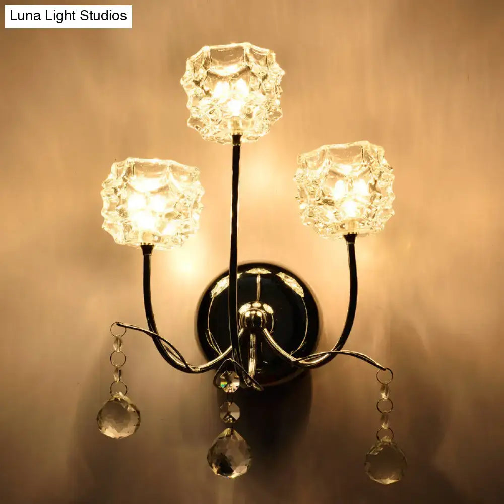 Contemporary chrome wall sconce living room crystal shade fixture