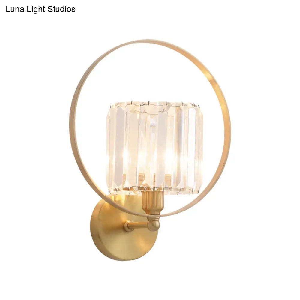 DecorBites™ Contemporary Clear Crystal Wall Mount Sconce with Gold Accents and Ring Frame - 1 Bulb Wall Light