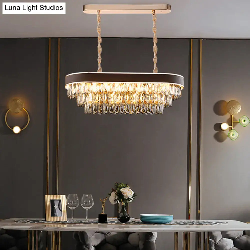 Contemporary crystal block oval island lamp kitchen light fixture