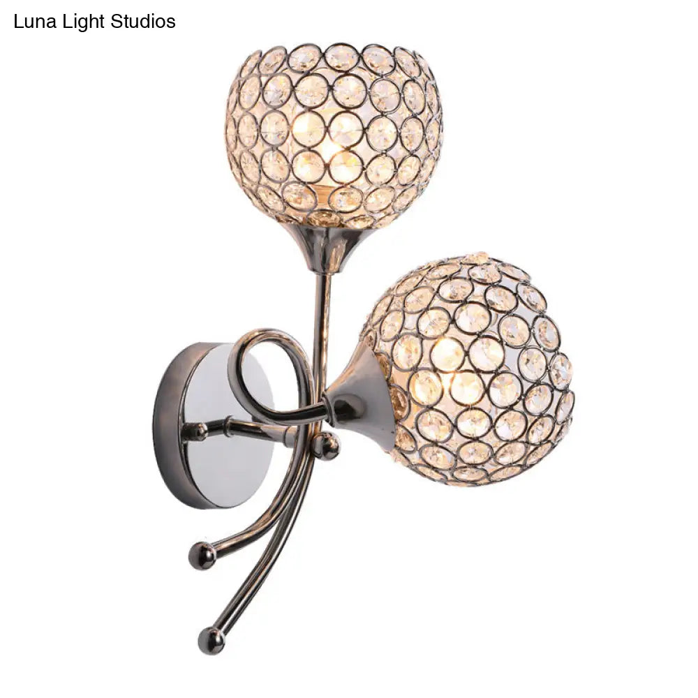 DecorBites™ Contemporary Crystal Dome Sconce with Dual Heads - Wall Mounted Silver Light Fixture