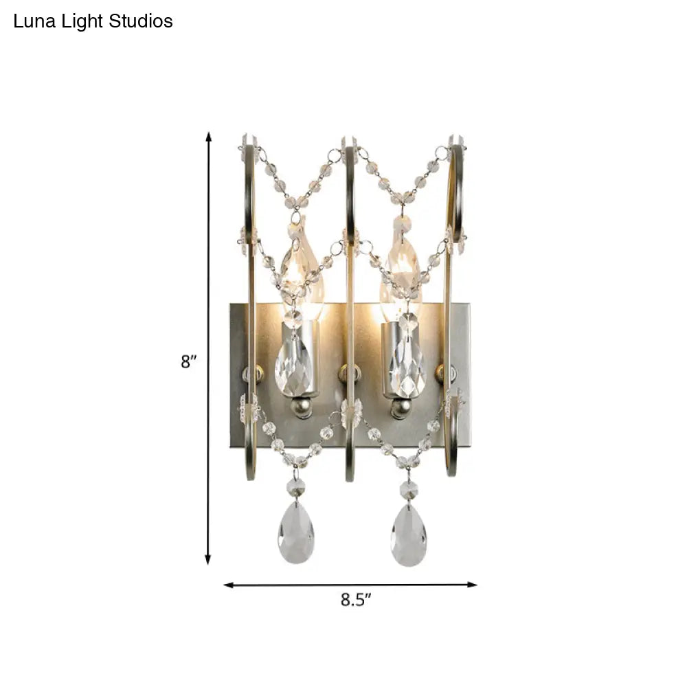 DecorBites™ Contemporary Crystal Strand Sconce with 2-Lights and Silver Rod - Wall Mounted for Bedroom