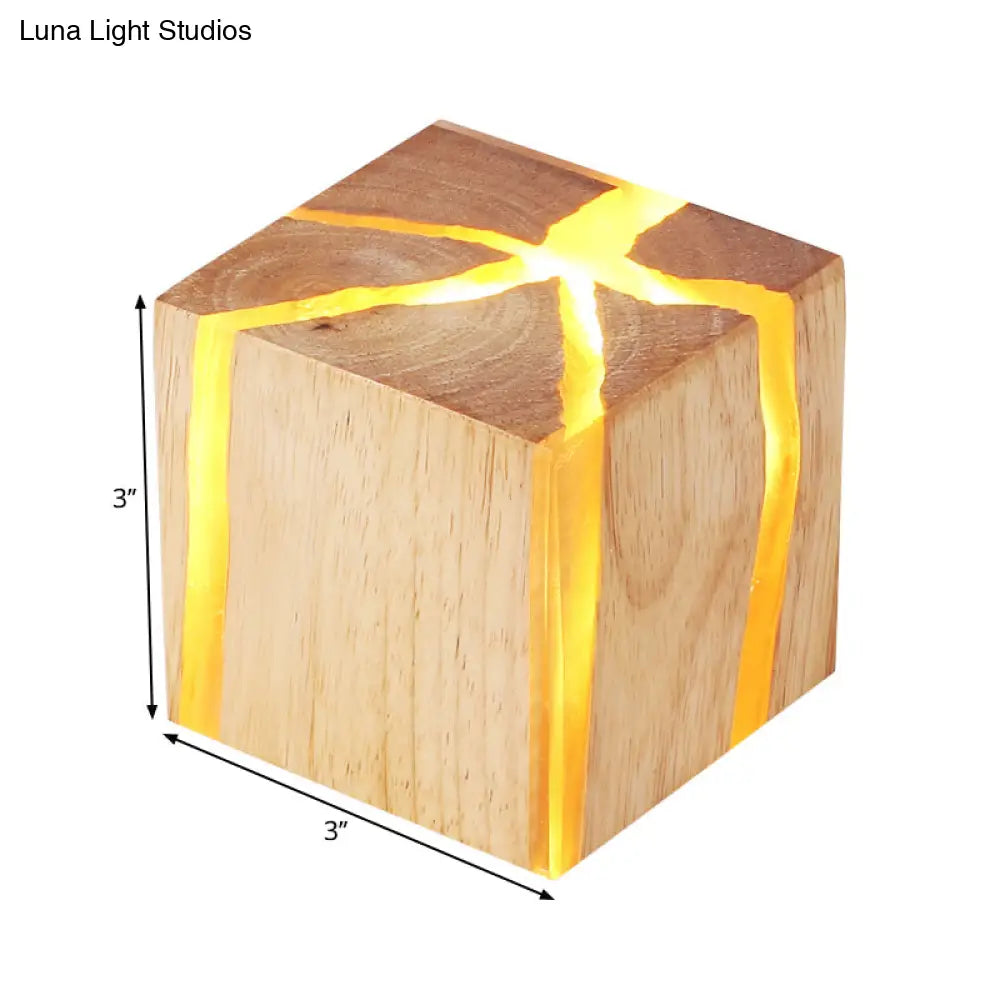 DecorBites™ Contemporary Cube Wood LED Wall Light in BurlyWood - 1-Light Fixture