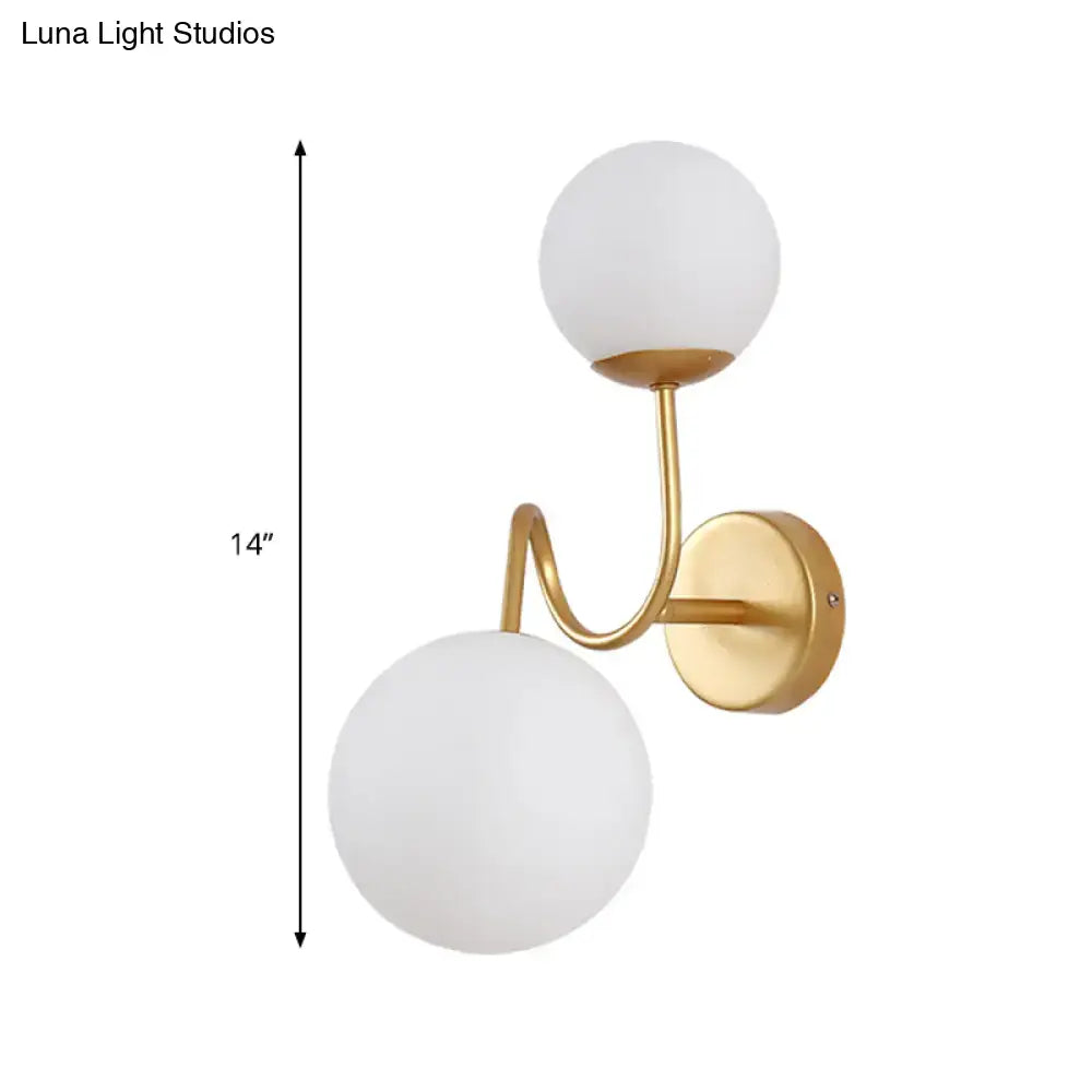 Contemporary gold 2 head wall sconce living room white glass shade