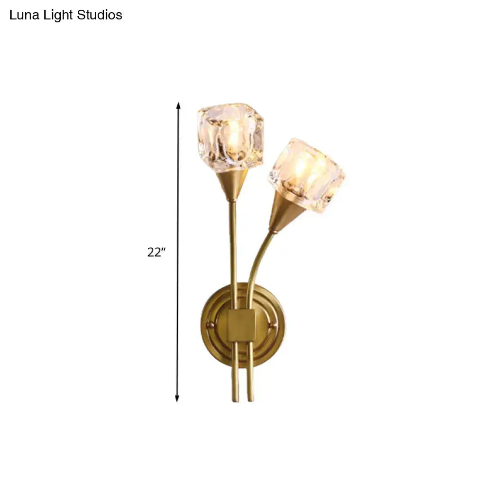 Contemporary gold cube clear crystal wall sconce – living room 110v-120v