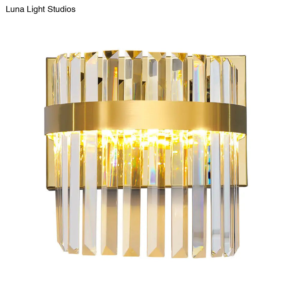DecorBites™ Contemporary Gold Demilune Wall Light - 2 Head Crystal Prism Sconce