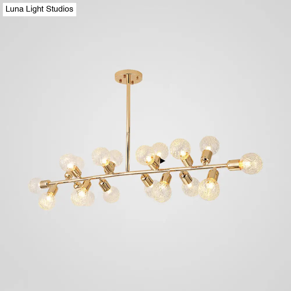 DecorBites™ Contemporary Gold Linear LED Island Lighting - 18 Lights Hanging Ceiling Lamp with Ribbing Glass Shade