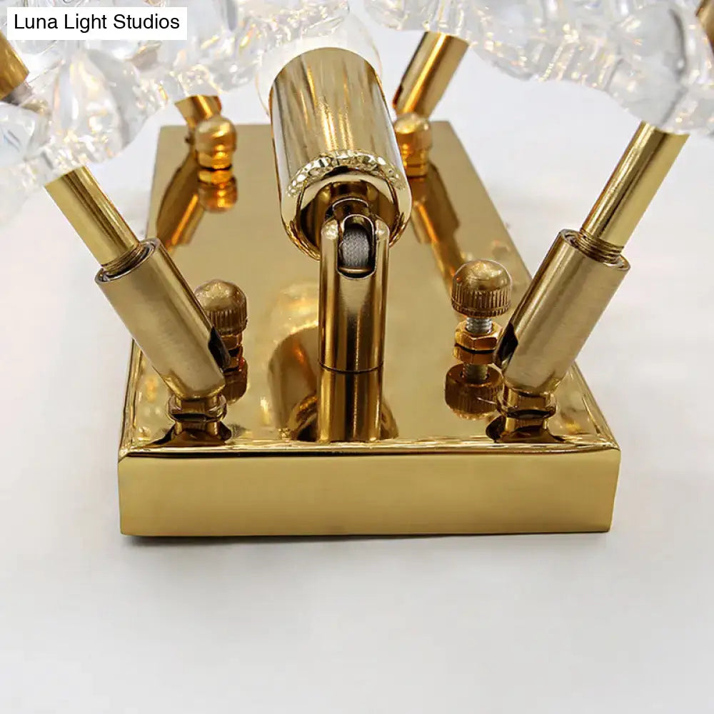 Contemporary gold metal fixture clear crystal wall light hallway